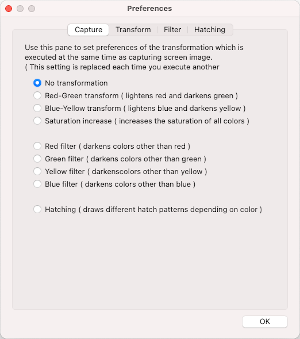 Dialog to select transformation executed automatically at capturing screen image.