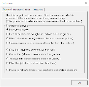 Dialog to select transformation executed automatically at capturing screen image.