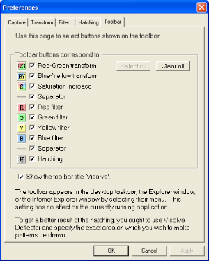 Dialog to select buttons on toolbar.