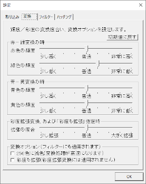 色変換の度合いと変換オプションの設定